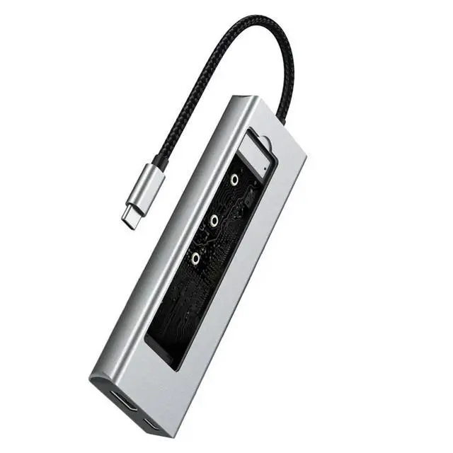 Alt view image 6 of 6 - 8in1 USB Hub M.2 NVMe SATA W/H SSD Enclosure USB3.2 Type-C to HDMI-Compatible Laptop Dock Station USB Adapter