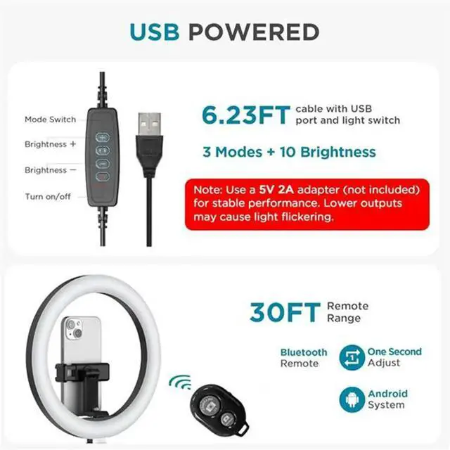 Alt view image 6 of 6 - Overhead Phone Mount with Ring Light, 10" LED Selfie Ring Light for Desk with Phone Holder and Remote Canvas Lamp