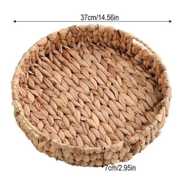 Alt view image 6 of 6 - Decorative Round Basket Tray Natural Woven Fruit Vegetable Tray Grass Weaving Baskets Serving Trays