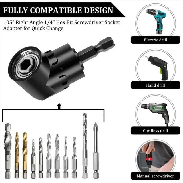 Alt view image 4 of 6 - 31PCS Flexible Drill Bit Extension Set Rotatable Socket Adapter Hex Shank 105° Right Angle Drill Screwdriver