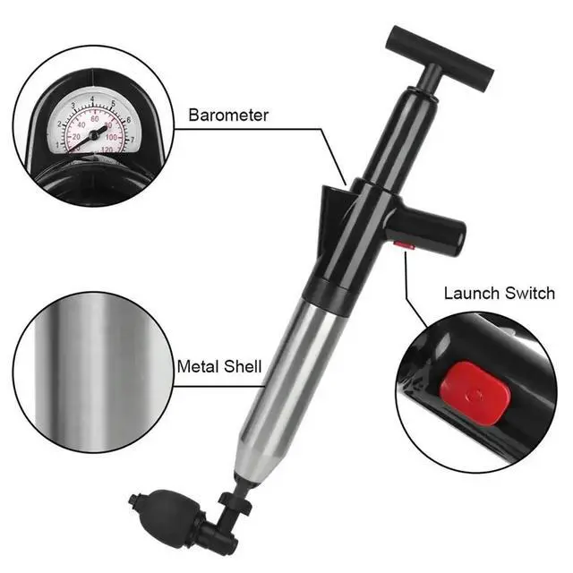 Alt view image 5 of 6 - Toilet Plunger High Pressure Drain Plunger Dredge Clog Remover Sewer Pipe Unblocker Air Drain Blaster