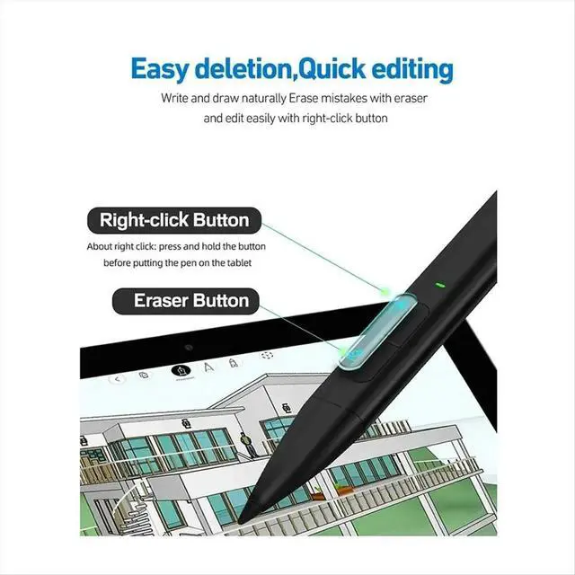 Alt view image 4 of 6 - For Surface Pro11 MPP2.0 Active Pen 4096 Pressure Sensitivity Stylus for Surface Pro 10 X 9 8 7 6 5/Go 4 3 2 1 +Nib B