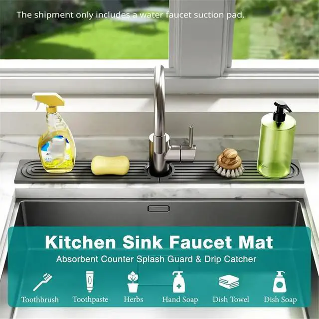 Alt view image 5 of 6 - Stone Faucet Mat for Kitchen Sink, Quick Dry Sink Splash Guard, Water Absorbing Stone Tray, Prevents Moisture Buildup