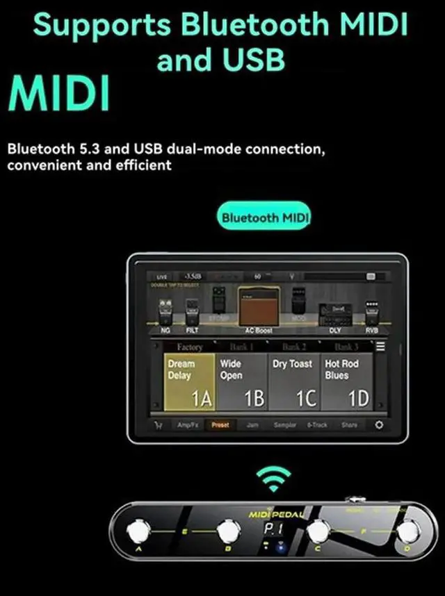 Alt view image 6 of 6 - MIDI Control Pedal Sound Mode Switching Four Step Nail Pedal Guitar Pedal for Electric Guitar