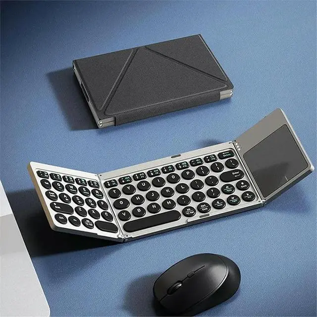 Alt view image 6 of 6 - Foldable Bluetooth Keyboard Keyboard with PU Leather Cover Touchpad, Pocket Travel Keyboard
