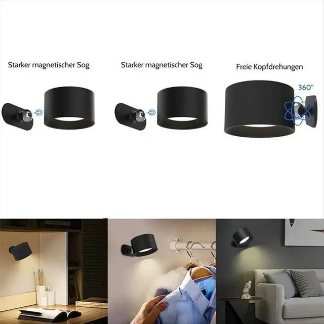 Alt view image 4 of 6 - LED Wall Lights with Remote 3 Colors & Dimmable Magnetic 360° Rot Rechargeable Wall Mounted Reading Sconces Lamp 2000mAh