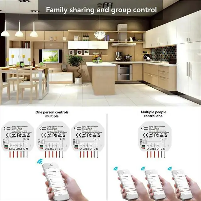Alt view image 5 of 6 - 2Pcs 4 Way Switch Module Tuya Light Control Switch App Remote Control Dimmer Curtain Switch