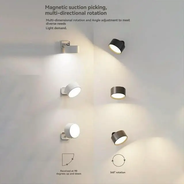 Alt view image 5 of 6 - Rechargeable Magnetic LED Wall Light 360° Rotation Touch Remote Control Cabinet Spotlight for Home & Office Black