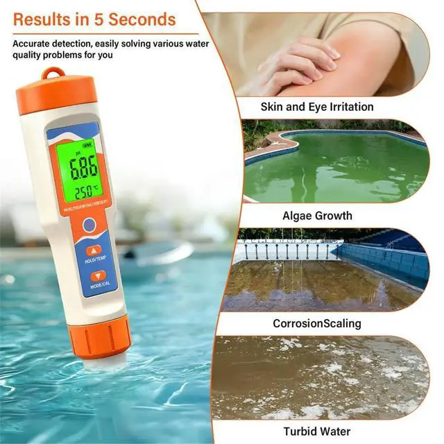 Alt view image 6 of 6 - 7 in 1 Water Tester Digital Water Meter for Swimming Pool SPA PH/ORP/Salt/TDS/EC/Temp/Fertility Tester Pen