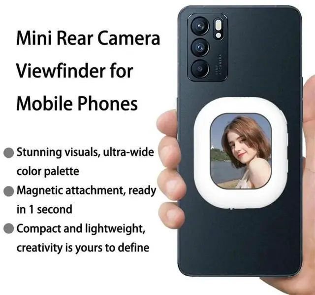 Alt view image 5 of 6 - Phone Mini Selfie Monitor Screen Magnetic Mount Phone Rear Camera Selfie BT Connection for Selfie Live White
