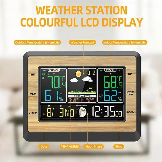 Alt view image 4 of 6 - Weather Station 6 Inch Color Screen Digital Temperature Humidity Meter Weather Forecast Station with Sensor