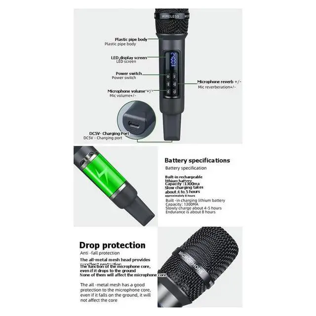Alt view image 4 of 6 - One-to-One Universal Microphone System for Home Karaoke & Outdoor Sound Systems 2.4GHz Handheld Microphone