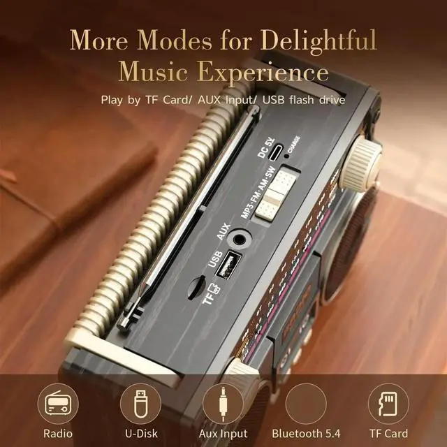 Alt view image 5 of 6 - Retro Multifunctional Radio USB Charging TF Card Player and AUX,AM/FM/SW Bands,for Family Gatherings and Out