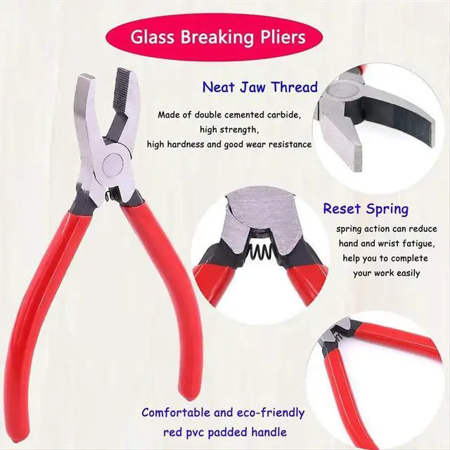 Alt view image 4 of 6 - Glass Cutting Tool Set Kit, Wheeled Glass Tile Nippers Glass Running Pliers Breaking Pliers Oil Feed Glass Cutter Set