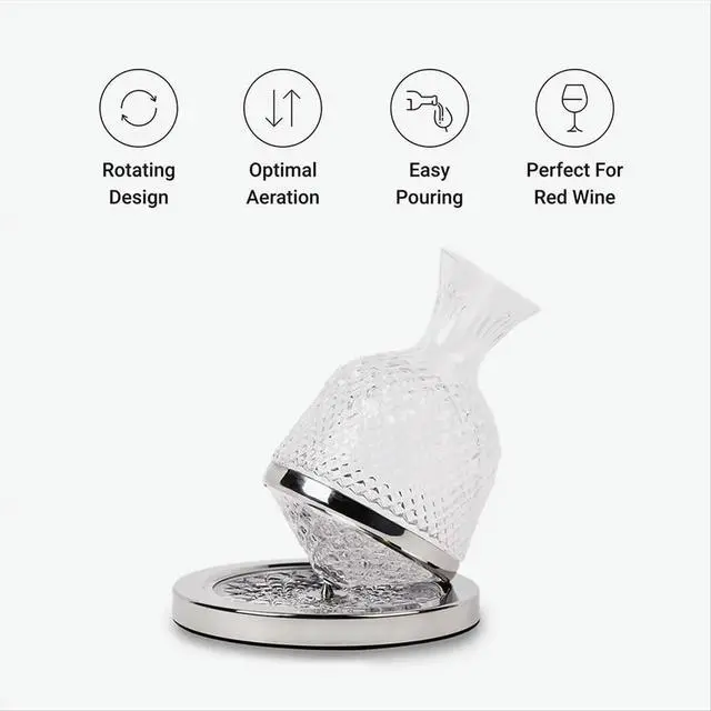 Alt view image 5 of 6 - Rotating Wine Decanter Tumbler 1.5L Decanter Dispenser Crystal Glass Bottle Wine Aerator Mirror Jug Gift BarDecoration,A