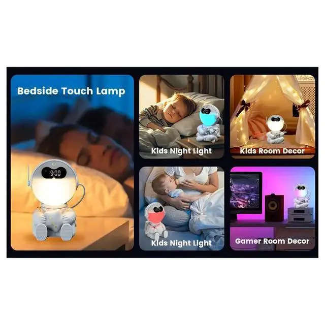 Alt view image 4 of 6 - Astronaut Night Light Clock with Timer Wake-Up and Ambient Lighting Features BT White Noise LED Lighting B