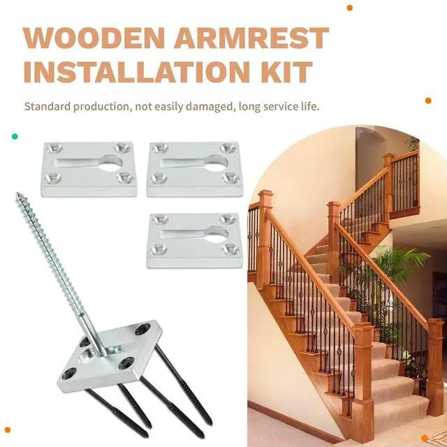Alt view image 4 of 6 - 4 Sets el Post Fastener Wood Handrail Installation Hardware Works on Finished Floors,Stairs,Ceramic Tile and Concrete