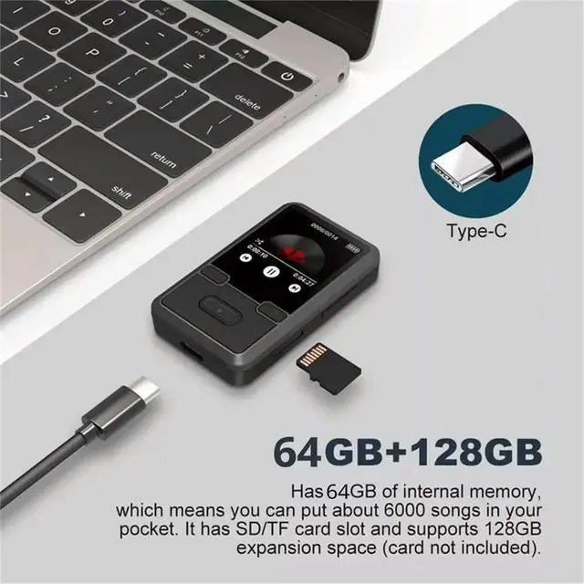 Alt view image 5 of 6 - Mini Back Clip Sports 64GB Lossless Sound Bluetooth MP3 Player,Pedometer FM Radio, Design Mini 1.44" Music Player
