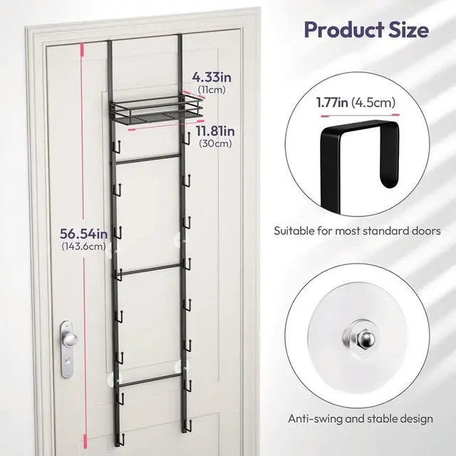 Alt view image 6 of 6 - Over the Door Purse Organizer - Wall Mounted Handbag Organizer with 16 Hooks and l Basket, Rack Holds