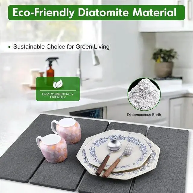 Alt view image 5 of 6 - Stone Dish Drying Mat for Kitchen Counter, Foldable Diatomaceous Earth Large Dry Mats Grey