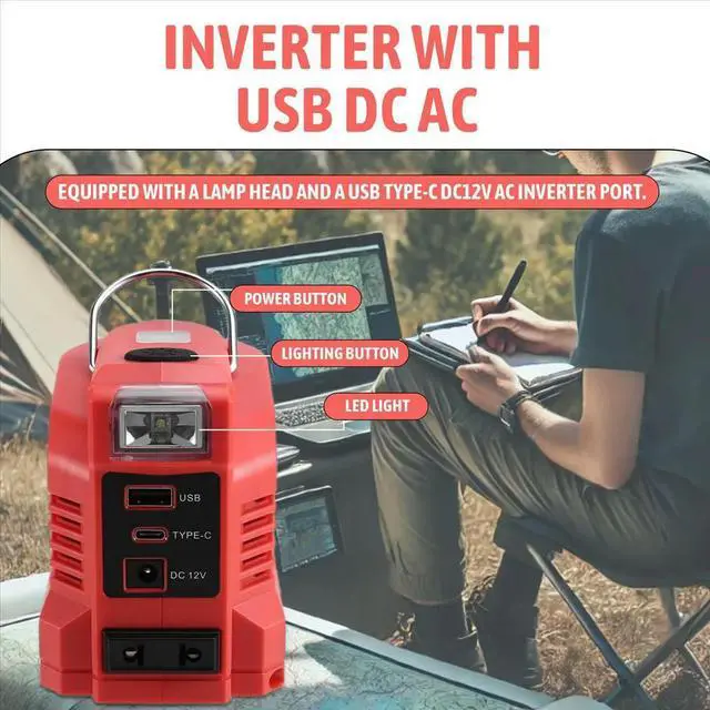 Alt view image 4 of 6 - Inverter Converter 220W Power Inverter for Einhell 18V Li-Ion with LED Light Inverter Power Station EU PLUG