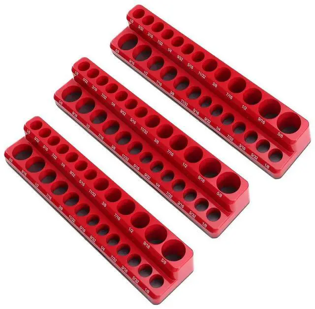 Alt view image 5 of 6 - 3PCS Professional Magnetic Socket Holder 1/4" Inch Drive Metric/ Socket Organizer Installation Tool Kit Red