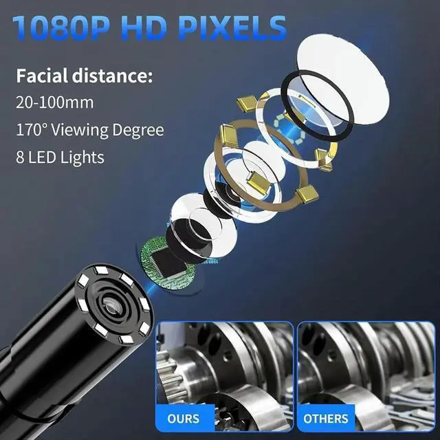 Alt view image 5 of 6 - 5m Industrial Endoscope Camera 8mm 1080P HD Stowable LCD Borescope with 4.3 Inch Handheld Pipe Sewer Inspection Camera