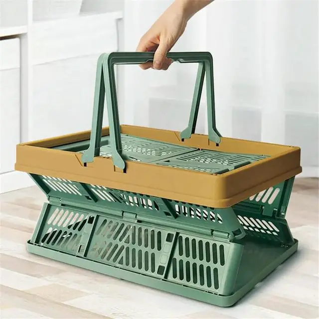 Alt view image 5 of 6 - Japanese Style Foldable Picnic Basket - Large Spring Outing Tote for Shopping & Vegetables Green