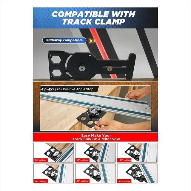 Alt view image 4 of 6 - Adjustable Angle Track Saw Square with -45° to 45° Quick Positive Angle Stop Guide Rail Square 90 Degree Right Angle