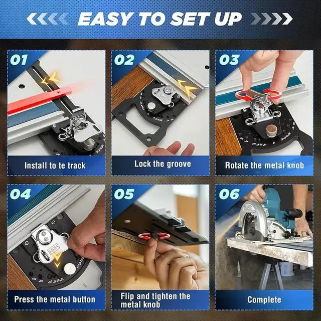 Alt view image 6 of 6 - Adjustable Angle Track Saw Square with -45° to 45° Quick Positive Angle Stop Guide Rail Square 90 Degree Right Angle