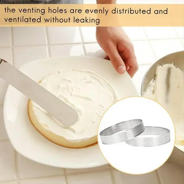 Alt view image 5 of 6 - 40Pcs Circular Tart Rings with Holes Stainless Steel Fruit Pie Quiches Cake Mousse Mold Kitchen Baking Mould 10cm
