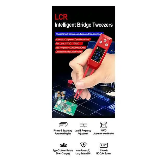Alt view image 6 of 6 - ligent Digital LCR Meter, Digital Bridge Tweezers for Capacitance Resistance Inductance Voltage Multimeter