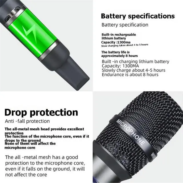Alt view image 5 of 6 - One-to-Two Universal Microphone System for Home Karaoke & Outdoor Sound Systems 2.4GHz Handheld Microphone