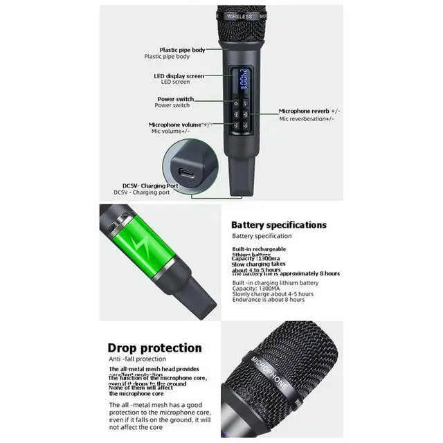 Alt view image 6 of 6 - One-to-Two Universal Microphone System for Home Karaoke & Outdoor Sound Systems 2.4GHz Handheld Microphone