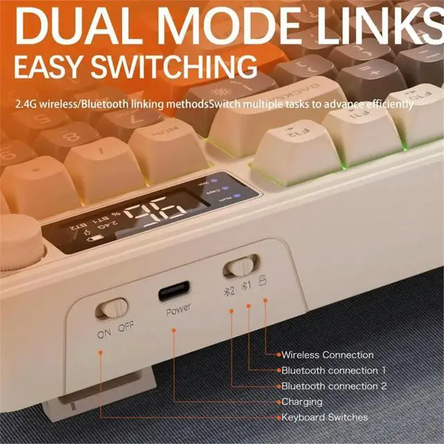 Alt view image 5 of 6 - M96 Mechanical Keyboard Bluetooth Dual Mode Connection with Multimedia Knob,Colorful Backlight