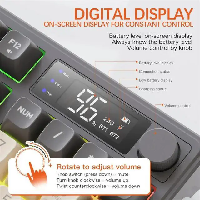 Alt view image 6 of 6 - M96 Mechanical Keyboard Bluetooth Dual Mode Connection with Multimedia Knob,Colorful Backlight