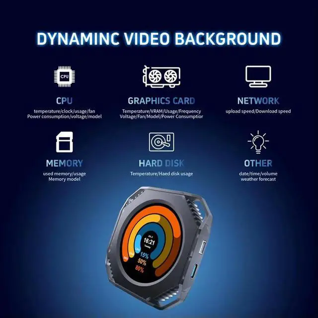 Alt view image 6 of 6 - Dr21 Visual 2.1-Inch Usb Computer Diy Monitoring Dynamic Type C Secondary Screen Display Editable Water-Cooled Scree A