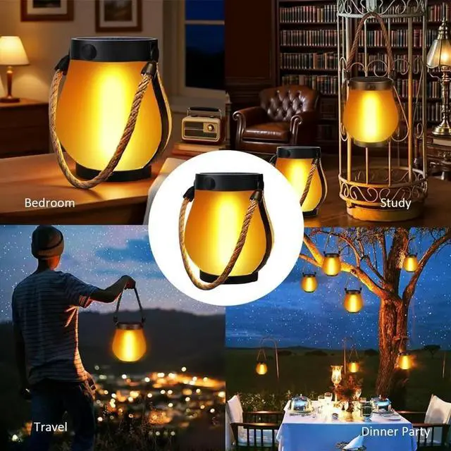 Alt view image 6 of 6 - Solar Flame Lantern Hanging Outdoor Waterproof-3 Pack Flame Lanterns with Dual Charging Modes for Garden or Yard Decor
