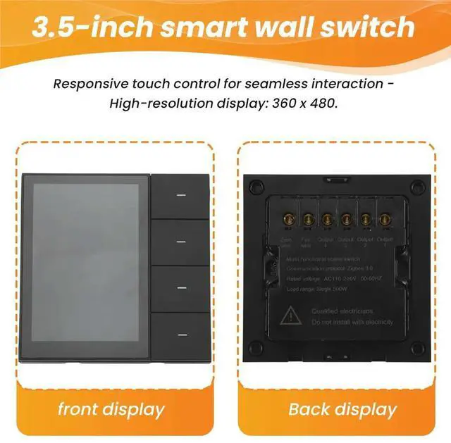 Alt view image 4 of 6 - 3.5 Inch Wall Switch Touch Screen 4 Groups Switch 8-Way Scene Radar Sensor Dimming Switch Curtain Tuya Zigbee A
