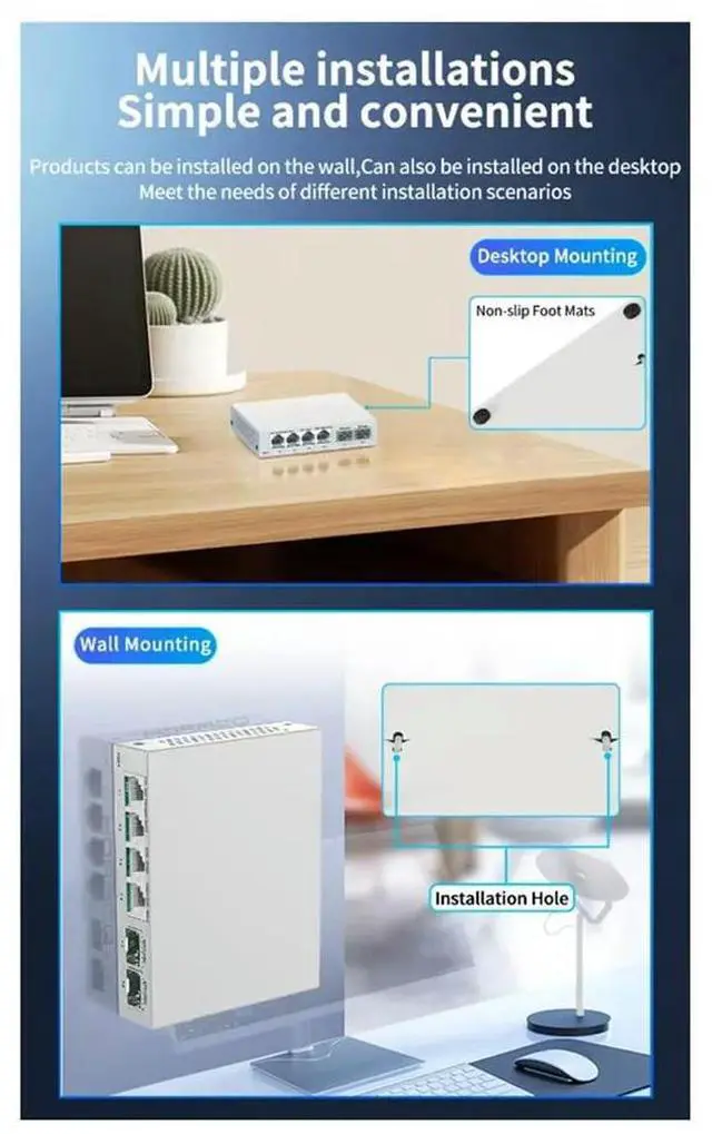 Alt view image 6 of 6 - 2.5GbE Managed Switch 4 Port RJ45 Managed Ethernet Network Switch 2 Port 10G SFP+ Slot Home Switch EU-PLUG