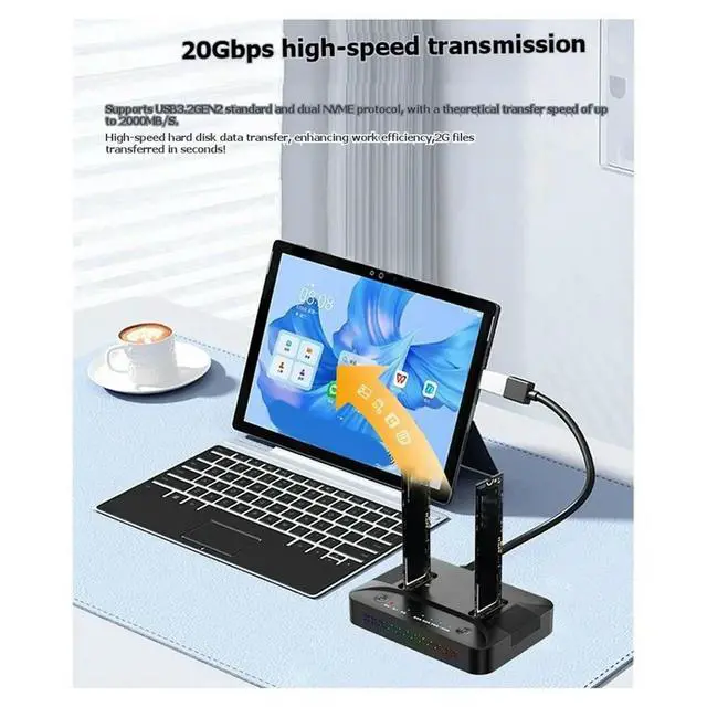 Alt view image 6 of 6 - M.2 NVMe/SATA Dual-Bay Hard Drive Docking Station Offline Clone Hard Disk USB 3.2 Gen2 SSD Adapter