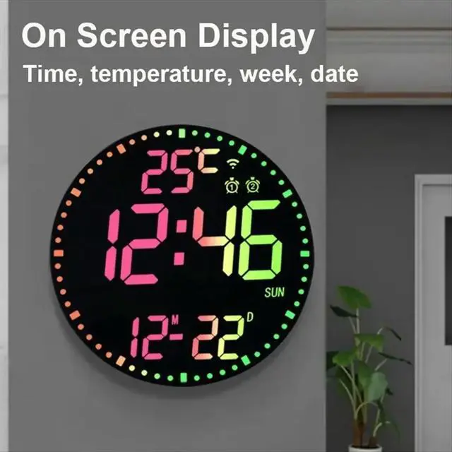 Alt view image 4 of 6 - Digital Electronic Clock Calendar Wall Clock Living Room Decorative Wall Hanging Colorful Clock B