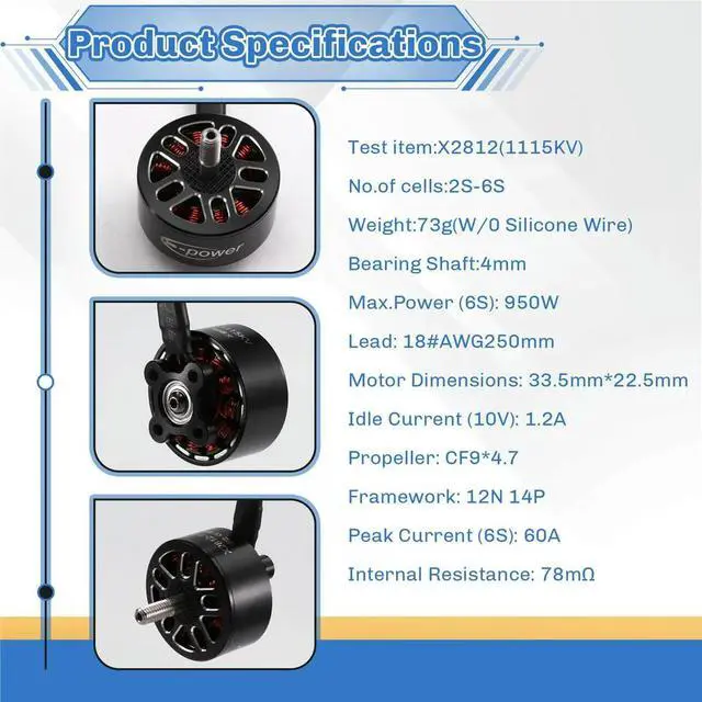 Alt view image 6 of 6 - 4pcs X2812 2812 1115KV 3-6S Brushless Motor for RC Multirotor Airplane 7" 8" 9" FPV Long Range Drones Motor DIY Part