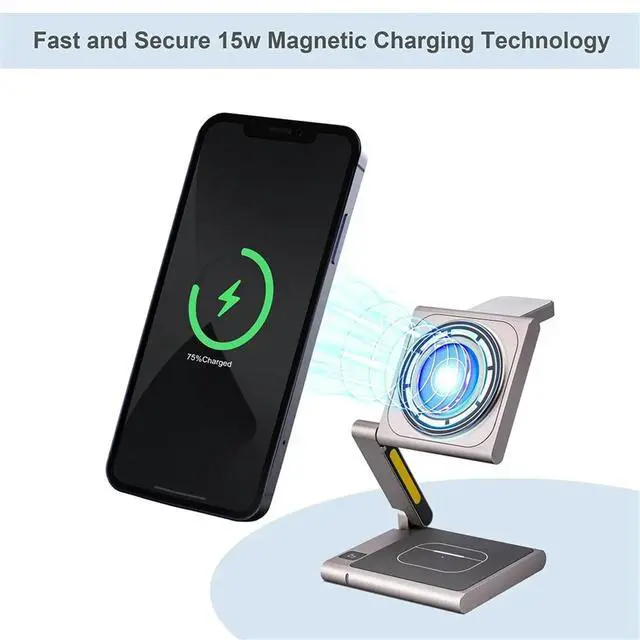 Alt view image 6 of 6 - Fast Charging Station Foldable for Travel,Modern All Aluminum Alloy Body 4 in 1 Charger Titanium