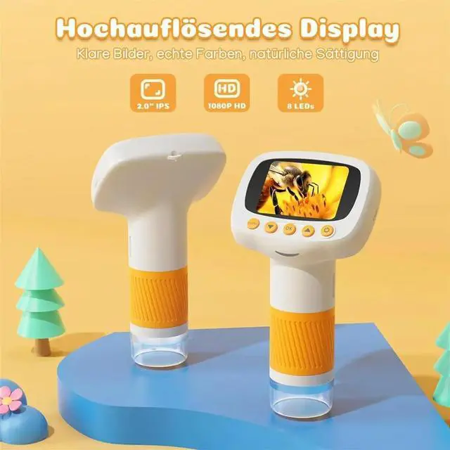 Alt view image 4 of 6 - Digital Microscope for Children with Alarm Clock, Microscope with 1000x Magnification, 2 Inch Screen, 8GB Card