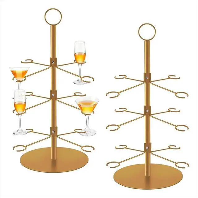 Alt view image 6 of 6 - Cocktail Tree Stand, Wine Glass Flight Tasting Display for Drinks, 3 Tier - 12 Holders for Champagne, Cocktails Gold