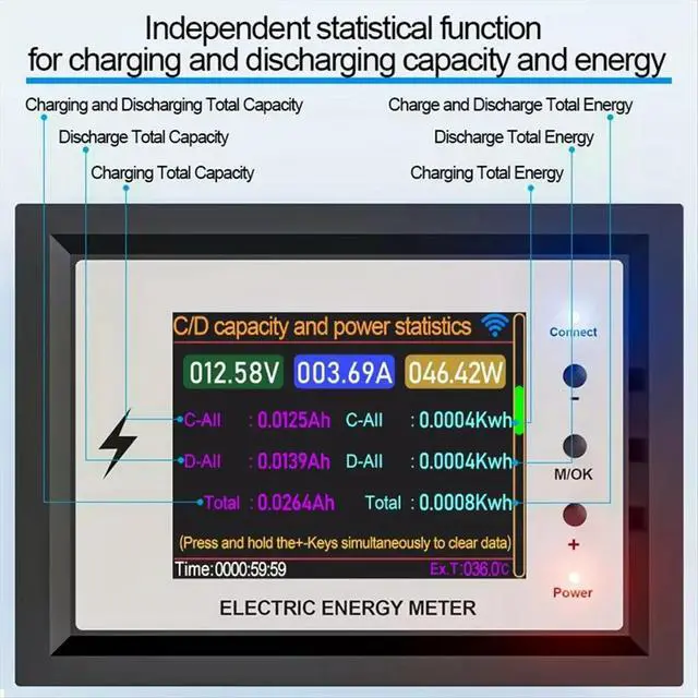 Alt view image 6 of 6 - Capacity Tester DC 0-420V Tuya Digital Display Voltage Current Coulomb Meter Lithium Monitor 200A
