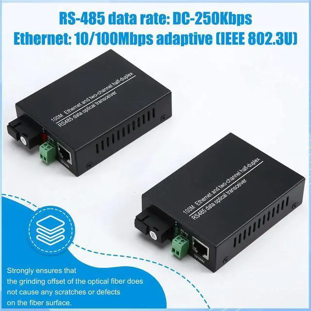 Alt view image 5 of 6 - 1 Pair RS485 Data Extender Converter with 10/100Mbps Ethernet SM SX,over Fiber Optic Transmitter and Receiver EU PLUG