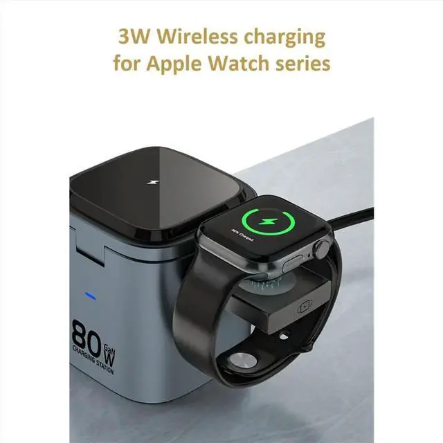 Alt view image 4 of 6 - 80W 6-in-1 GaN Charging Station Adapter with Type C PD 60W Retractable Charging Cable Fast Charger EU PLUG