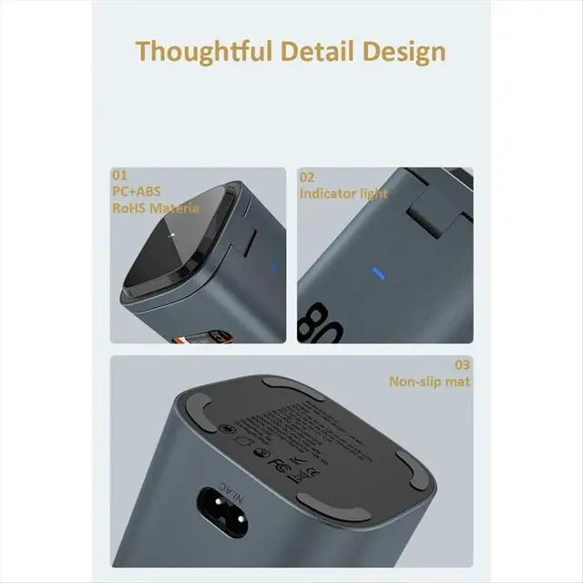 Alt view image 6 of 6 - 80W 6-in-1 GaN Charging Station Adapter with Type C PD 60W Retractable Charging Cable Fast Charger EU PLUG